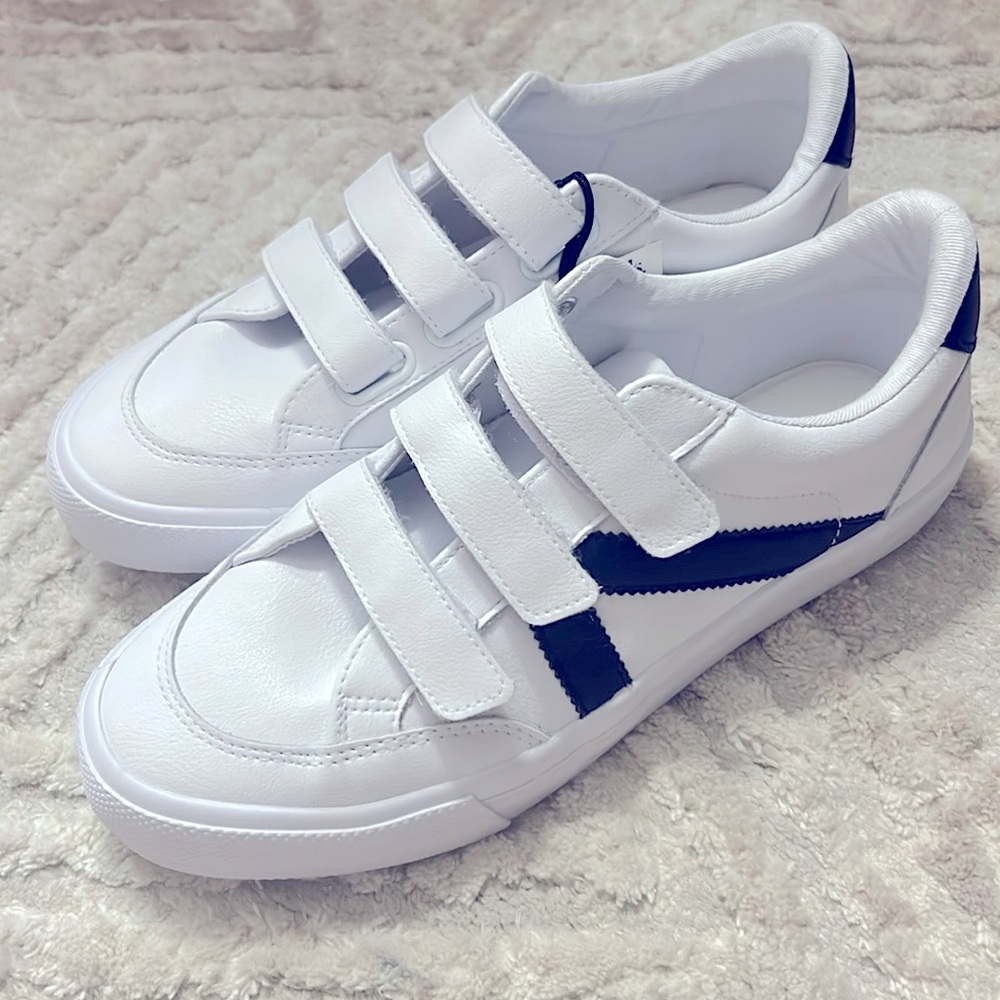 Rachel Zoe Size 8 Velcro Tennis Shoes Black & White Stylish Leather Sneakers